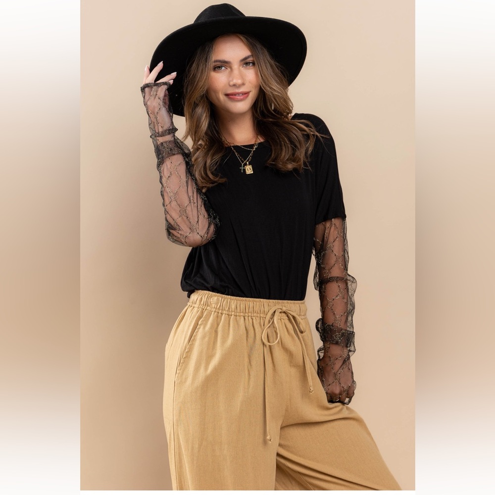 Black Mesh Sleeve Bodysuit
